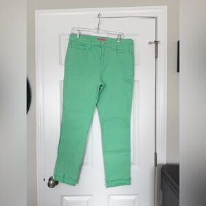 Lilly Pulitzer South Ocean jeans size 12. light green with double raw fringe hem